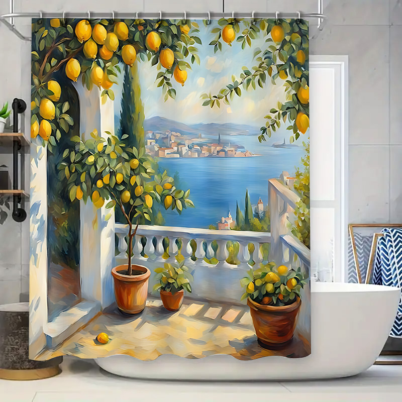 Home Bathroom Design Ideas - ستارة حمام بتصميم حديقة الليمون المتوسطية،