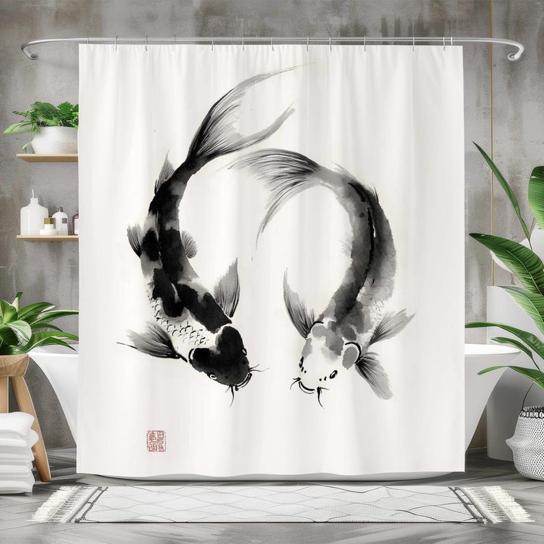Japanese Home Bathroom Design - ستارة دش السمك، ستارة حمام من
