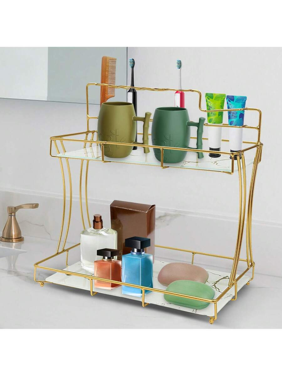 Home Bathroom Vanity - رفوف مكياج من طبقتين من رايناوت