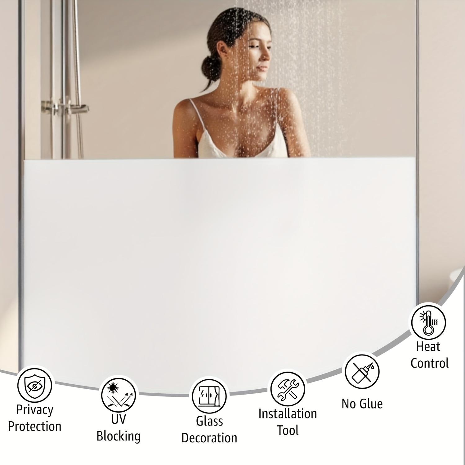 Home Bathroom Window - فيلم نوافذ أبيض مطفي للخصوصية، لاصق