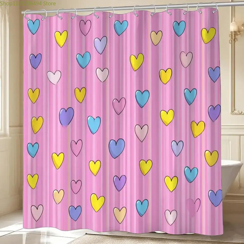 Home Bathroom Design Ideas - ستارة حمام بتصميم قلوب ملونة وجذابة،
