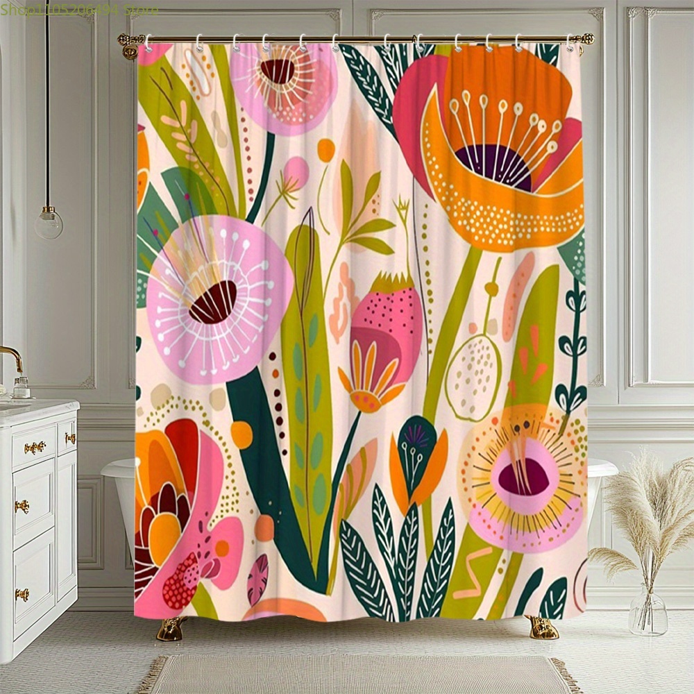 ستارة حمام بنمط زهور نابض بالح - مراجعة Home Bathroom Design Ideas وسعره
