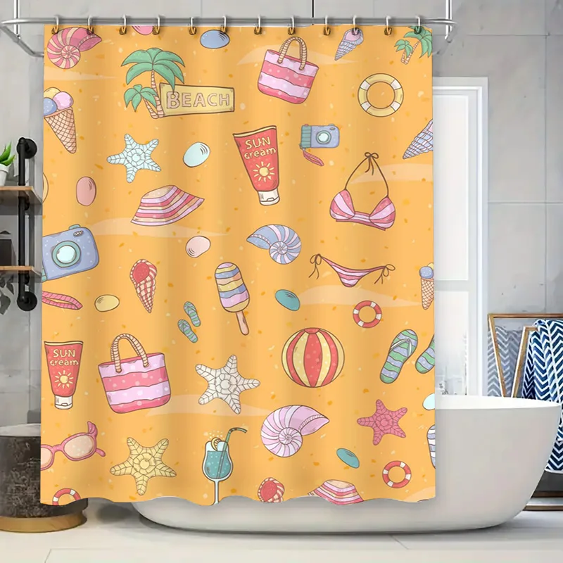 ستارة حمام بتصميم صيفي للشاطئ، - مراجعة Home Bathroom Design Ideas وسعره