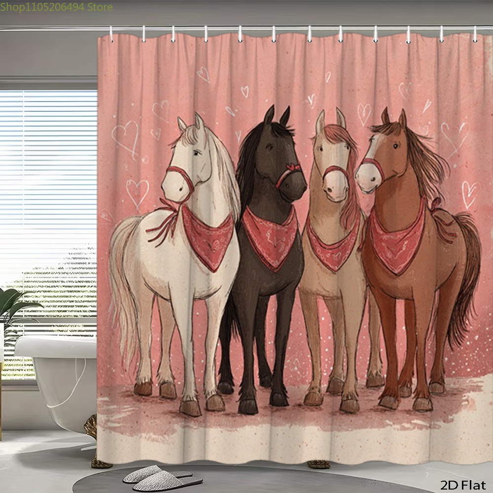 ستارة حمام بتصميم خيول لطيفة،  - مراجعة Home Bathroom Design Ideas وسعره